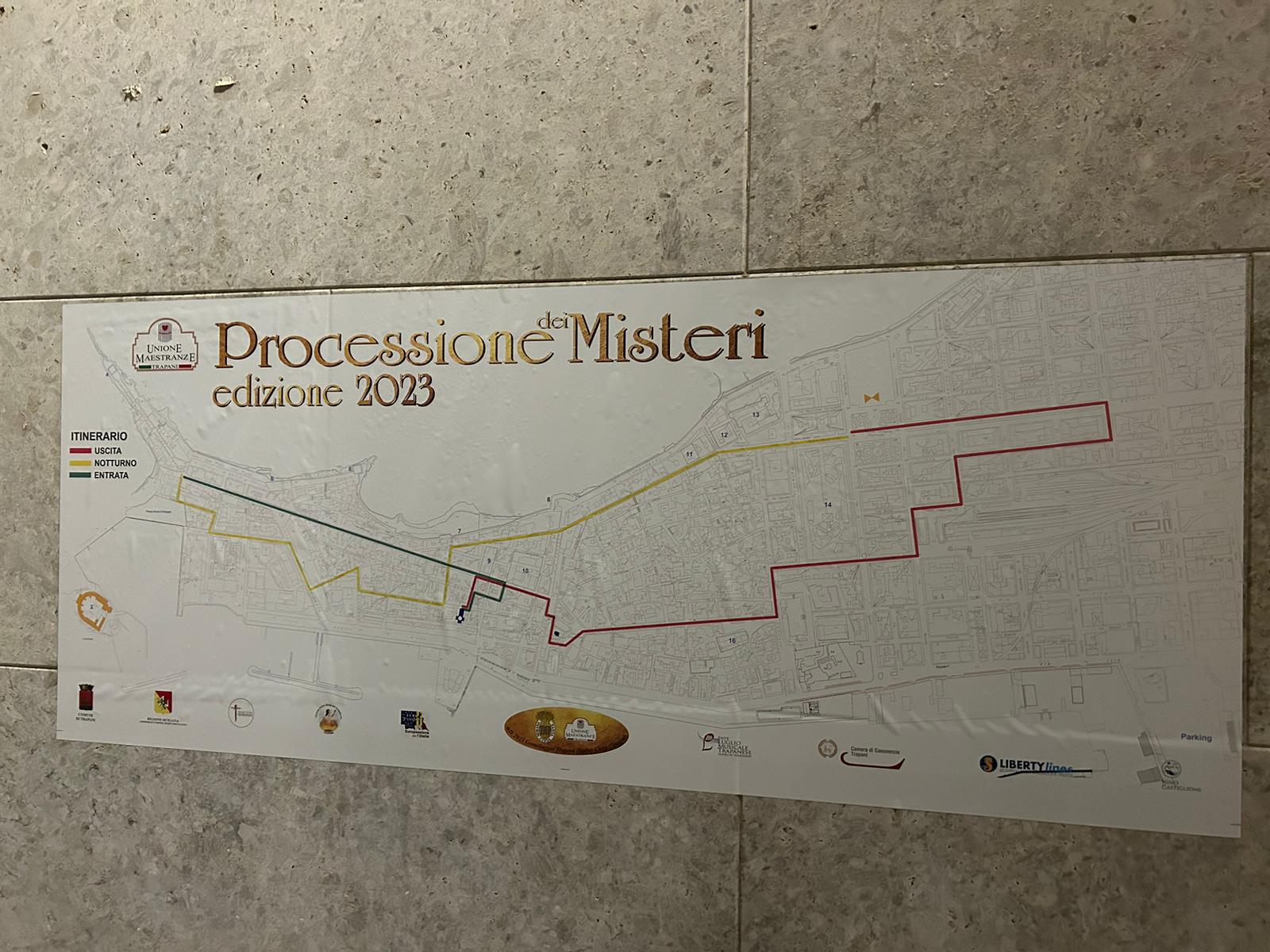 Itinerario Processione Misteri –  7 aprile 2023